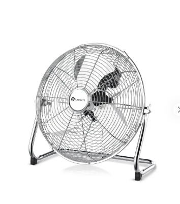 PureMate 14" Chrome Gym Floor Fan with 3 Speeds and Adjustable Fan Head, Portable Floor Standing Fan with Powerful Circulation for home, Garage, Shop and Office